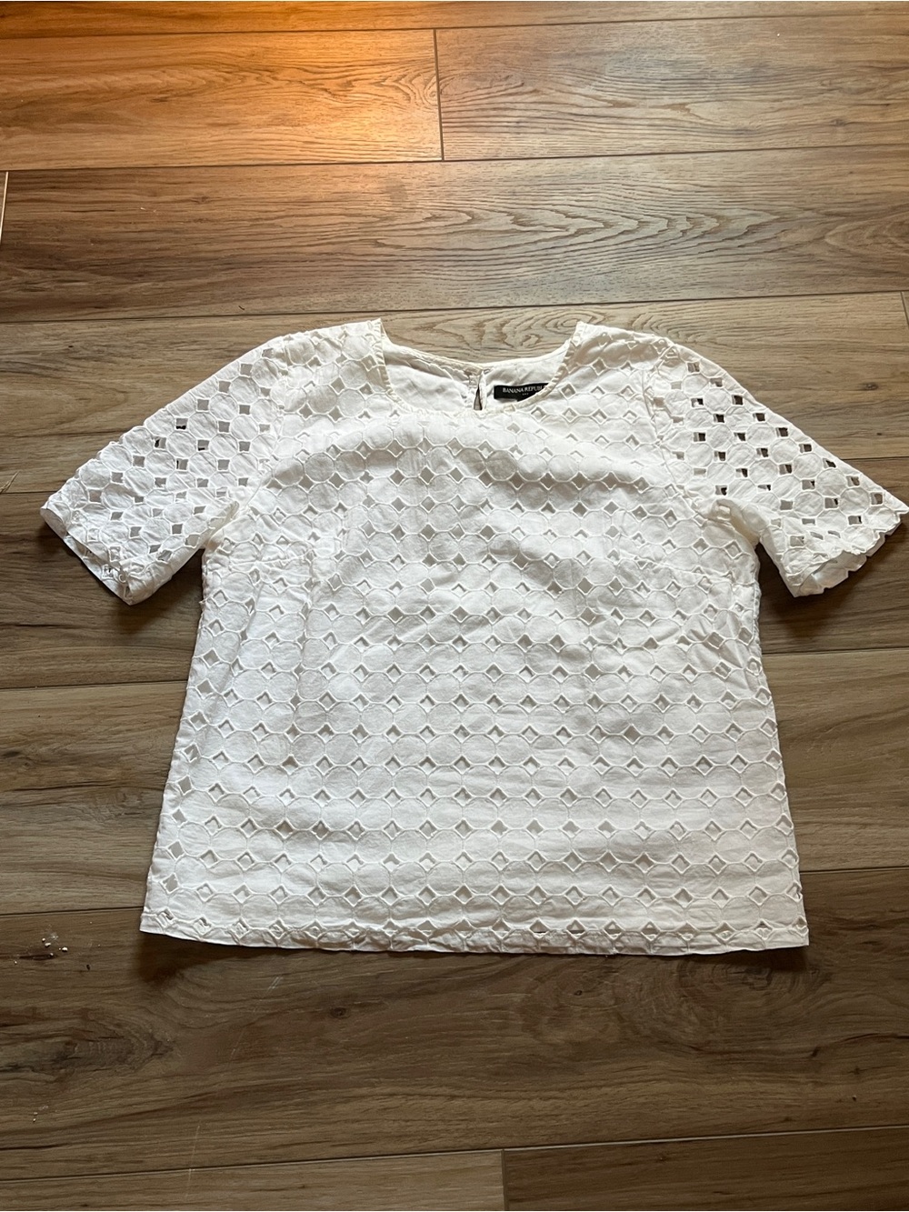 Women's White Eyelet Short Sleeve Top